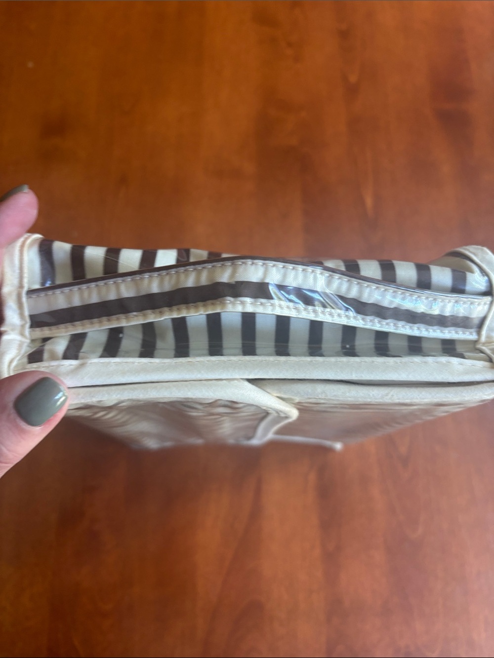Vintage Henri Bendel Iconic Brown Striped Cosmetic Bag - Picture 5 of 8